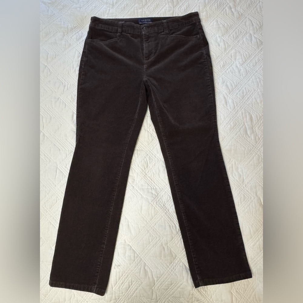 Talbots Chocolate Cotton Corduroy Normcore Straight Leg Jeans Size 12 Petite